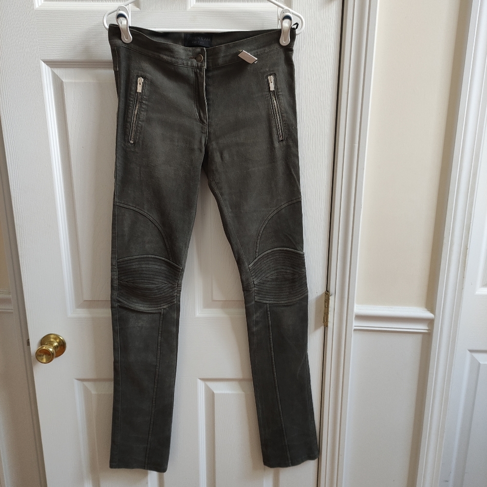 Derek Lam vera pelle genuine leather moto pants olive green women's 6
